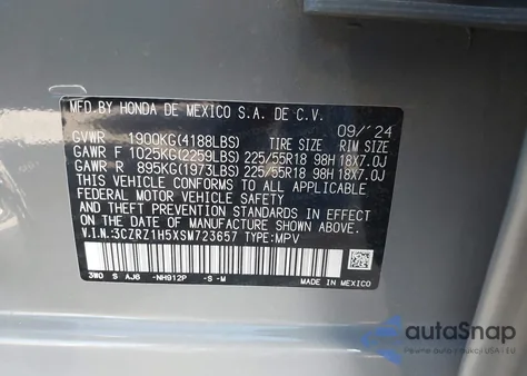 2025 Honda Hr-V 2Wd Sport из США, поврежденный, VIN 3CZRZ1H5XSM723657